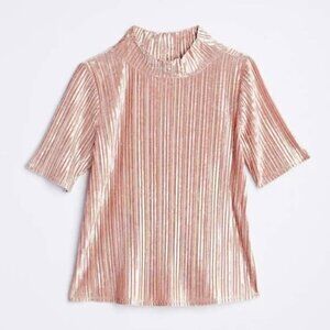 LOFT Women's Velour Mock Neck Plisse Top - L